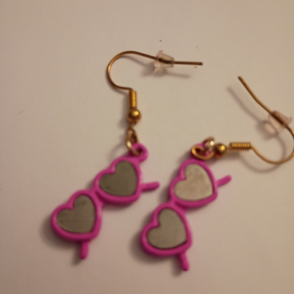 Pink and Gold Heart Earrings